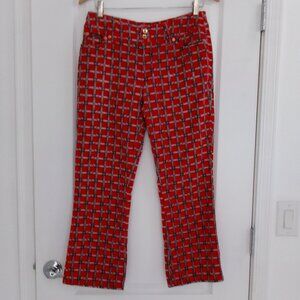 Dolce & Gabbana Red Velvet Belt Buckle Print Cropped Ankle Pants 12 - 32 x 25.5